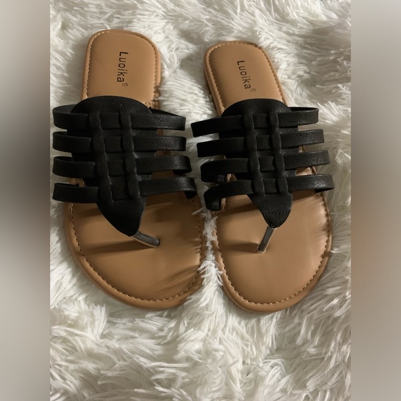 Luoika Women's Wide Width Flat Slides Sandals - Picture 7 of 9